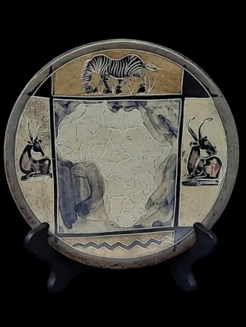 AFRICAN PRINT ETCHED SOAPSTONE HANDMADE DECORATIVE PLATE